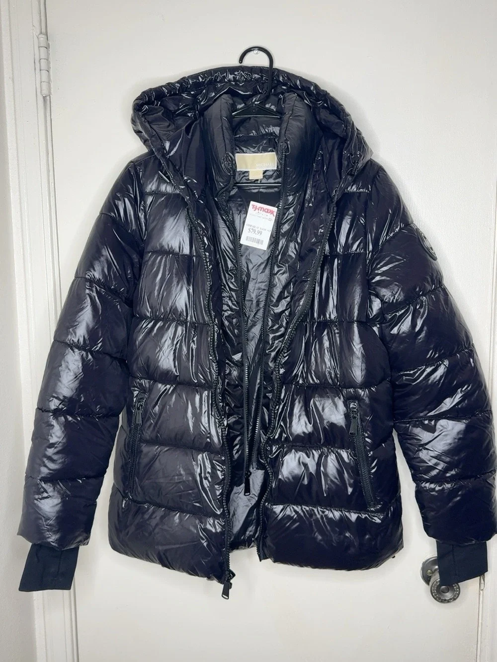 MICHAEL Michael Kors Glossy Black Hooded Puffer Jacket Women’s M NWT